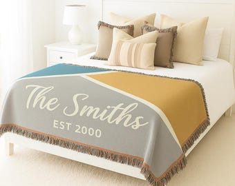 Personalized Family Name Woven Cotton Blanket: Heirloom Tapestry Throw