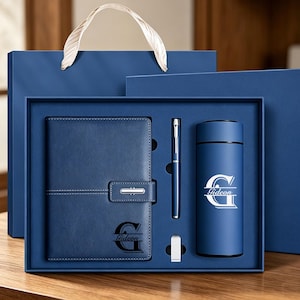 Cuaderno personalizado con bolígrafo y taza, juego de cuaderno de cuero, cuaderno para regalo de empresa, regalos corporativos, regalo de agradecimiento para clientes y empleados.