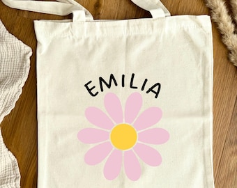 Gepersonaliseerde jute tas voor kinderen met bloemenprint en naam | Kleutertas | Verschoontas voor de kleuterschool | Katoenen tas voor kinderen | Kleutercadeau voor meisjes