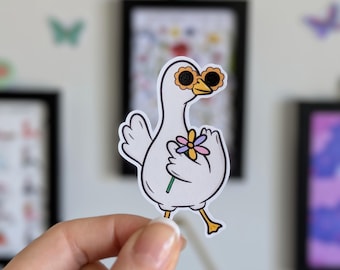 Flower Power Silly Goose Sticker - Cute Girly Goose Sticker - Kindle Stickers - For Journalling, Scrapbooking