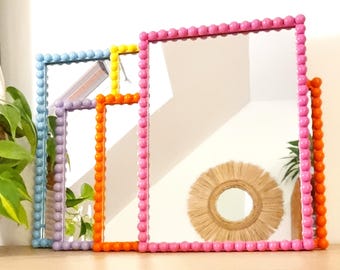 Hand-decorated wooden A4 mirror with half-spheres – Original wall mirror & decorative gift idea – 5 colors