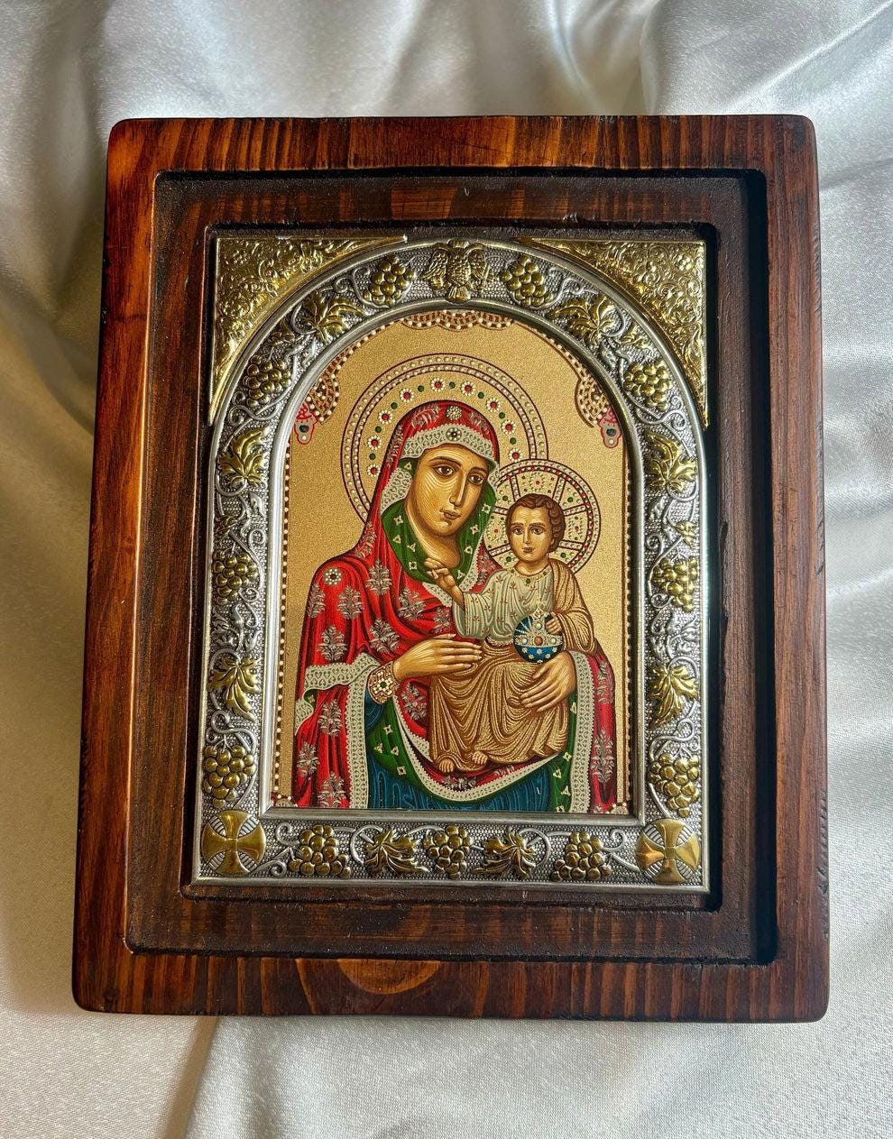 Virgin Mary Icon, Handmade Icon, Handmade Icon on Natural Wood ...