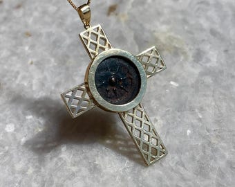 Authentieke munthanger weduwe, kruishanger, 14K goud, christelijk cadeau, religieus cadeau, cadeau voor haar, christelijk cadeau, muntketting