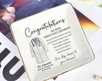 Personalized White Coat Ceramic Tray, Medical School Graduation Gift, White Coat Ceremony Gift for Doctors Nurses PA