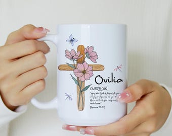 Custom Name Bible Verse Mug, Bible Verse Birth Flower Mug, Faith Religious Coffee Cup, Christian Gifts for Women