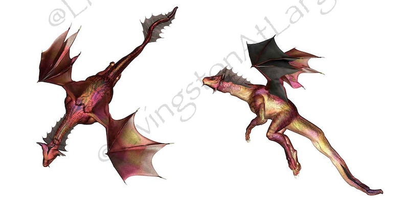 6 Artisan Dragons-Rainbow Red Baby Dragon INSTANT Digital Download Scrapbook Printable-JPGPNG