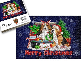 Jigsaw Puzzle | 500 Pieces | Christmas Beagle Helpers | Livingstone Puzzles | NEW | Made In USA