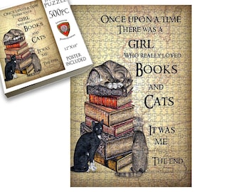 Jigsaw Puzzle | 500 Pieces | Books And Cats-Girls | Livingstone Puzzles | NEW | Made In USA