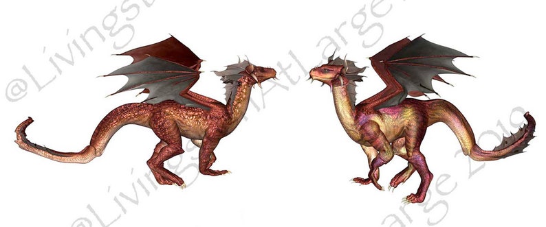 6 Artisan Dragons-Rainbow Red Baby Dragon INSTANT Digital Download Scrapbook Printable-JPGPNG