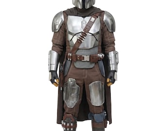 Din Djarin Mandalorian Fliegeranzug mit Leder Holster Gürtel - Brauner Softparts Unteranzug, Star Wars Bounty Hunter Cosplay