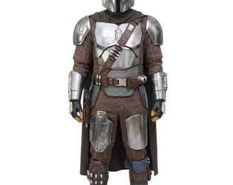Din Djarin Mandalorian Flight Suit with Leather Holster Belt – Brown Soft Parts Undersuit, Star Wars Bounty Hunter Cosplay
