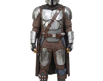 Din Djarin Mandalorian Flight Suit with Leather Holster Belt – Brown Soft Parts Undersuit, Star Wars Bounty Hunter Cosplay