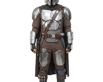 Din Djarin Mandalorian Flight Suit with Leather Holster Belt – Brown Soft Parts Undersuit, Star Wars Bounty Hunter Cosplay