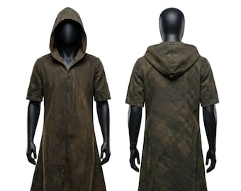 Star Wars Inspired Hooded Duster Coat – Fallout Style Cosplay Robe | Jedi Survivor Costume Outfit | Sci-Fi Hooded Long Coat