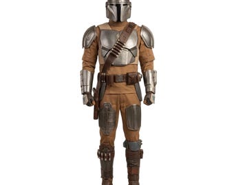 Din Djarin Costume Set | Mandalorian Bounty Hunter Cosplay Outfit | Star Wars Brown Flight Suit with Belt and Bandolier