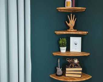 Ash Wood Corner Shelf: Scandinavian Floating Wall Decor