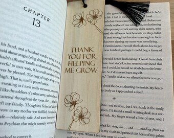 Wooden Bookmark with Tassel | Teacher Gift | "Thank You For Helping Me Grow"