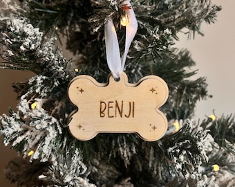 Personalised Dog Bauble | Wooden Bone Design