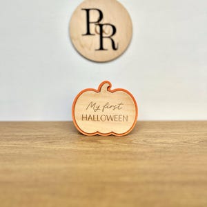 My First Halloween Milestone Sign | Wooden and Acrylic Pumpkin Baby Photo Prop | Halloween Keepsake for Baby&#39;s First Halloween