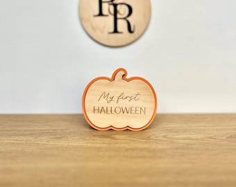 My First Halloween Milestone Sign | Wooden and Acrylic Pumpkin Baby Photo Prop | Halloween Keepsake for Baby's First Halloween