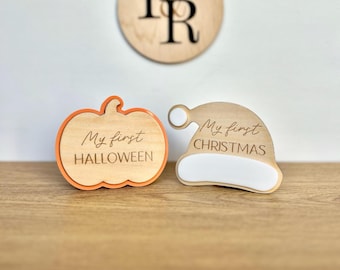 Baby's First Halloween & Christmas Photo Prop | Wooden Milestone Sign