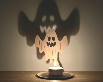Wooden Ghost Tealight Holder | Halloween Tiered Tray Decor