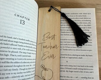 Engraved Wooden Bookmark with Tassel: Teacher Gift