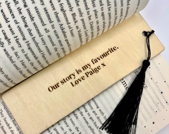 Personalised Wooden Bookmark | Our Story Is My Favourite | Custom Engraved Bookmark | Romantic Gift for Book Lovers | Anniversary Gift
