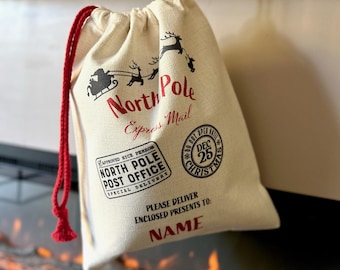 Personalized Christmas Sack – North Pole Express Linen Gift Bag