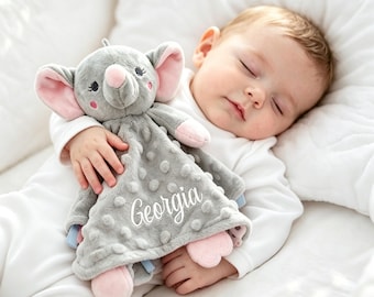 Personalized Baby Lovey Blanket,Custom Embroidered Name, Minky Dot Sensory Security Blanket,Personalised Baby gift, Special Keepsake.