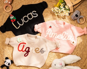 Custom Embroidered Baby Name Sweater, Hand Embroidery Sweaters,Personalized Knit Crochet Gift,Newborn Gift,Baby Gift,Personalized Gift