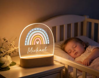 Personalized Baby Night Light, Rainbow Nursery Decor, Baby Shower Gift