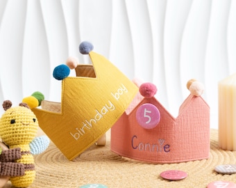 Personalised Embroidered Name Child Birthday Crown, Solid Birthday Party Hat,Neutral Birthday Hat, Cake Smash Crown, First Birthday Keepsake