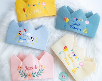 Personalised Embroidered Name 1st Birthday Crown,Flower Birthday Party Hat,Neutral Birthday Hat, Cake Smash Crown, First Birthday Keepsake