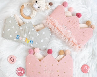 Personalised Embroidered Name Kids Birthday Crown, Birthday Party Hat, Neutral Birthday Hat, Cake Smash Crown, First Birthday Keepsake