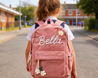 Personalized Corduroy Kids Backpack,Custom Name Embroidered School Bag, Back to School Gifts,First Day of School,Gift for Kids and Toddlers