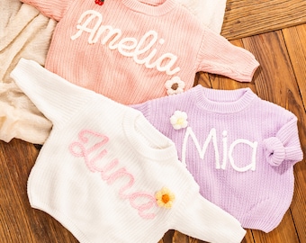 Personalized Sweater,Custom Embroidered Baby Sweater,Hand Embroidery Sweaters,Baby Name Jumper, Christmas gift Birthday Gift For Girls Boys