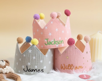 Personalised Embroidered Kids Birthday Crown, Birthday Party Hat with Name, Neutral Birthday Hat, Cake Smash Crown, First Birthday Keepsake