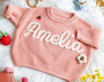 Handmade Embroidered Baby Name Sweater | Custom Knit Jumper
