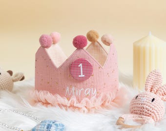Colorful Embroidered Name Baby Birthday Crown, Birthday Party Hat, Neutral Birthday Hat, Cake Smash Crown, First Birthday Keepsake