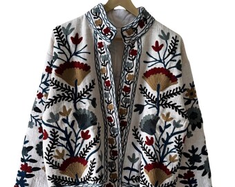 Suzani Embroidery Cotton Jacket, Boho coat, Gift for Her, TNT Fabric JAcket,