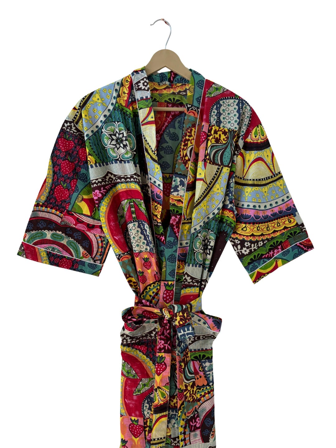 Israeli Bath Robe Cotton Kimono Robe: Israeli Print, Boho Beach Cover-up - Etsy