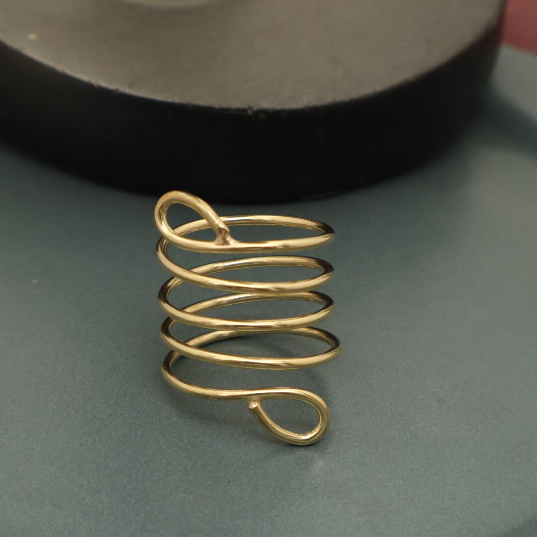 Gold Spiral Adjustable Ring, Coil Wire Ring for Women, Handmade Boho ...
