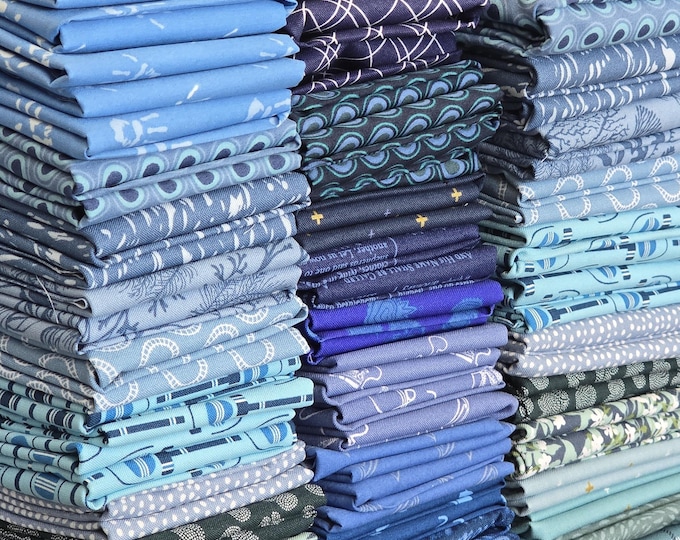 Mystery Bundle - Blue Tonal Quilting Cotton Fabric Scraps, Fat Quarters, Fat 8ths – Riley Blake, Art Gallery Fabrics