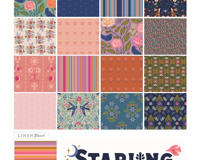 Featured listing image: Art Gallery Fabrics 17 Fat Quarters, Starling by Maureen Cracknell for Art Gallery Fabrics, Designer Quilting Cottons and Linen Blend