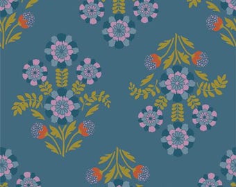 Starling, Art Gallery Fabrics Bramblebloom Blue Print, by Maureen Cracknell for Art Gallery Fabrics, Fabric by the Yard