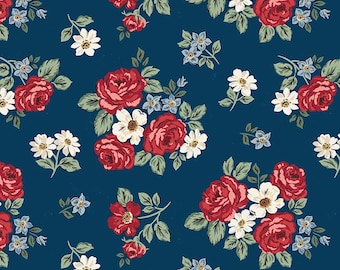 Independence: Floral Oxford Navy Blue Fabric by Riley Blake Designs, C17331-OXFORD