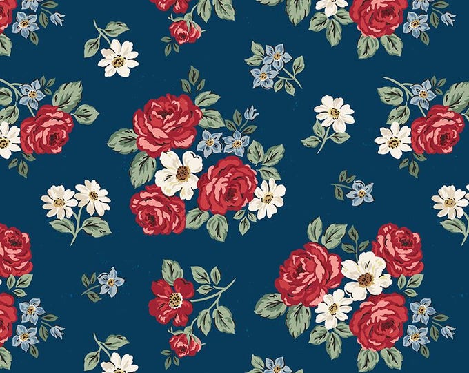 Independence: Floral Oxford Navy Blue Fabric by Riley Blake Designs, C17331-OXFORD