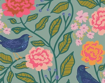 Starling, Art Gallery Fabrics Blackbird Aviary Print, by Maureen Cracknell for Art Gallery Fabrics, Fabric by the Yard