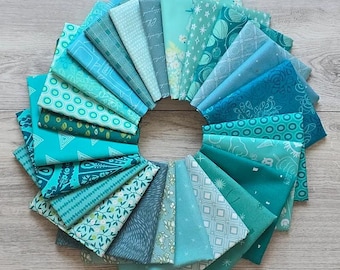 Aqua Vista Mystery Bundle | Designer Fabric Scraps in Aqua and Teal | AGF & Riley Blake Cottons